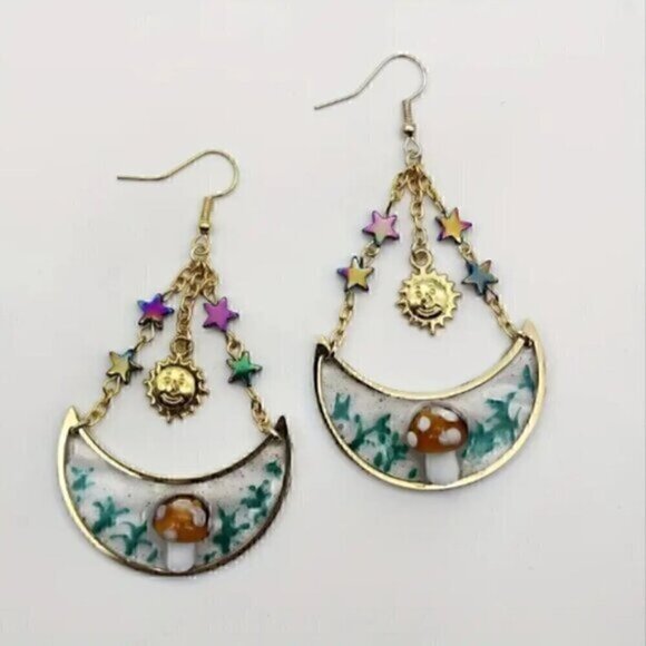 Drop Gold Plated Earrings Sun, Moon And Star Design - Picture 5 of 6